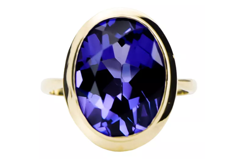 14K жълто злато Сапфир Пръстен Винтидж стил vrc285y